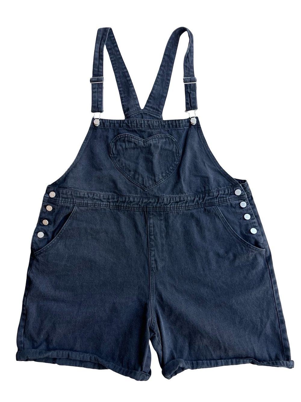 SHINY BY NATURE Black Denim Overalls Shorts Heart-Pocket Plus 2XL Shortall Y2K